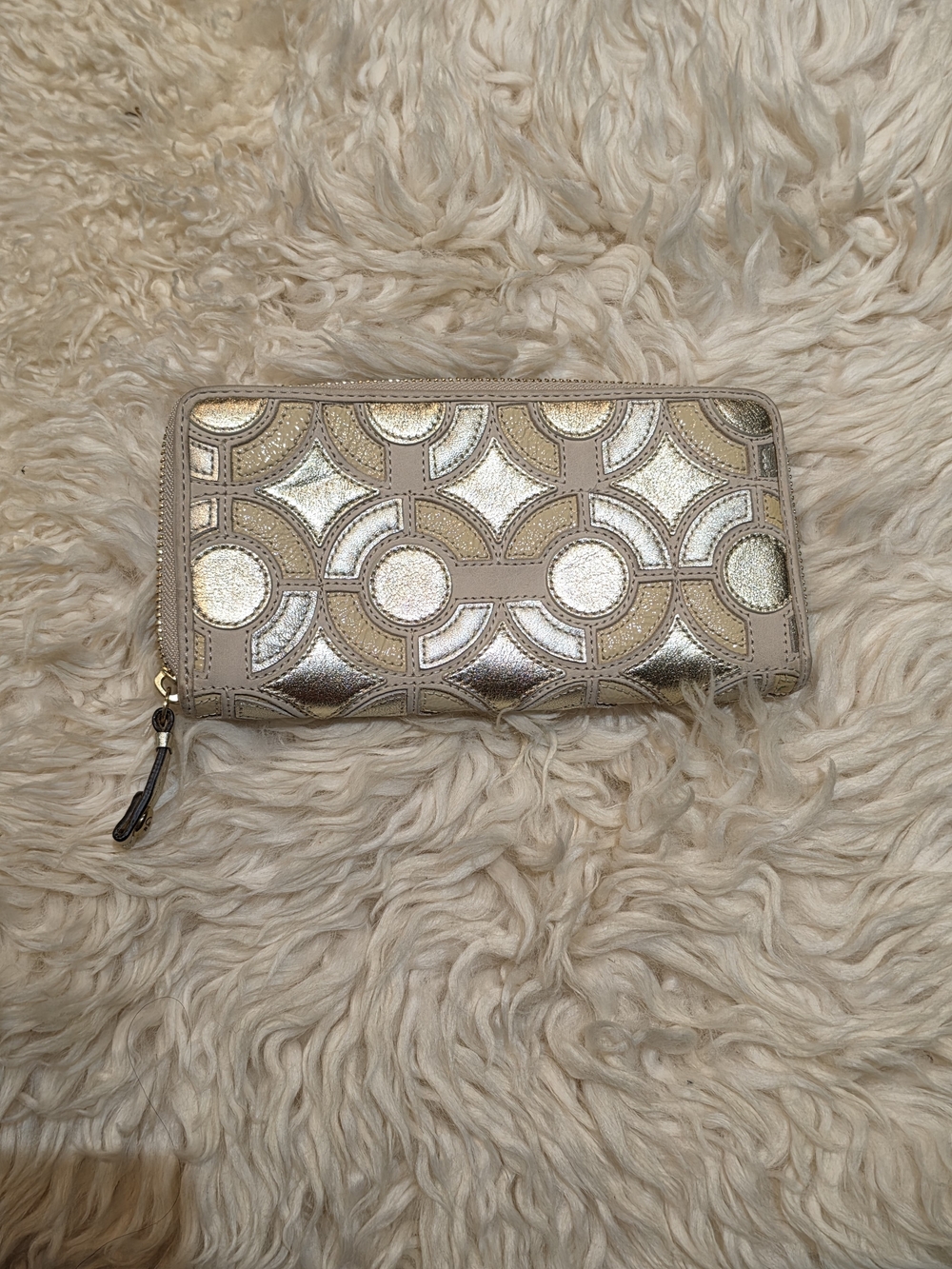 Peyton Leather Mosaic Gold Metallic Taupe Zip-Around Wallet - Women's Wallet
